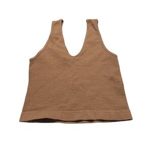 Seamless Brown Waffle Knit V-Neck Tank Top Sleeveless Ribbed Hem Minimalist XS
